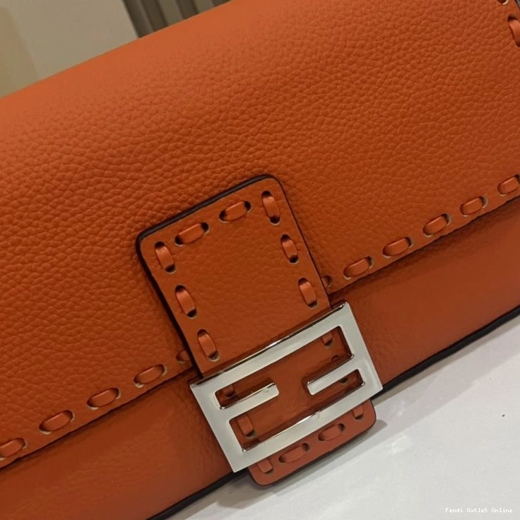 Cheap Medium Cuoio Selleria In Romano Bag Fendi Leather Orange Baguette 0812